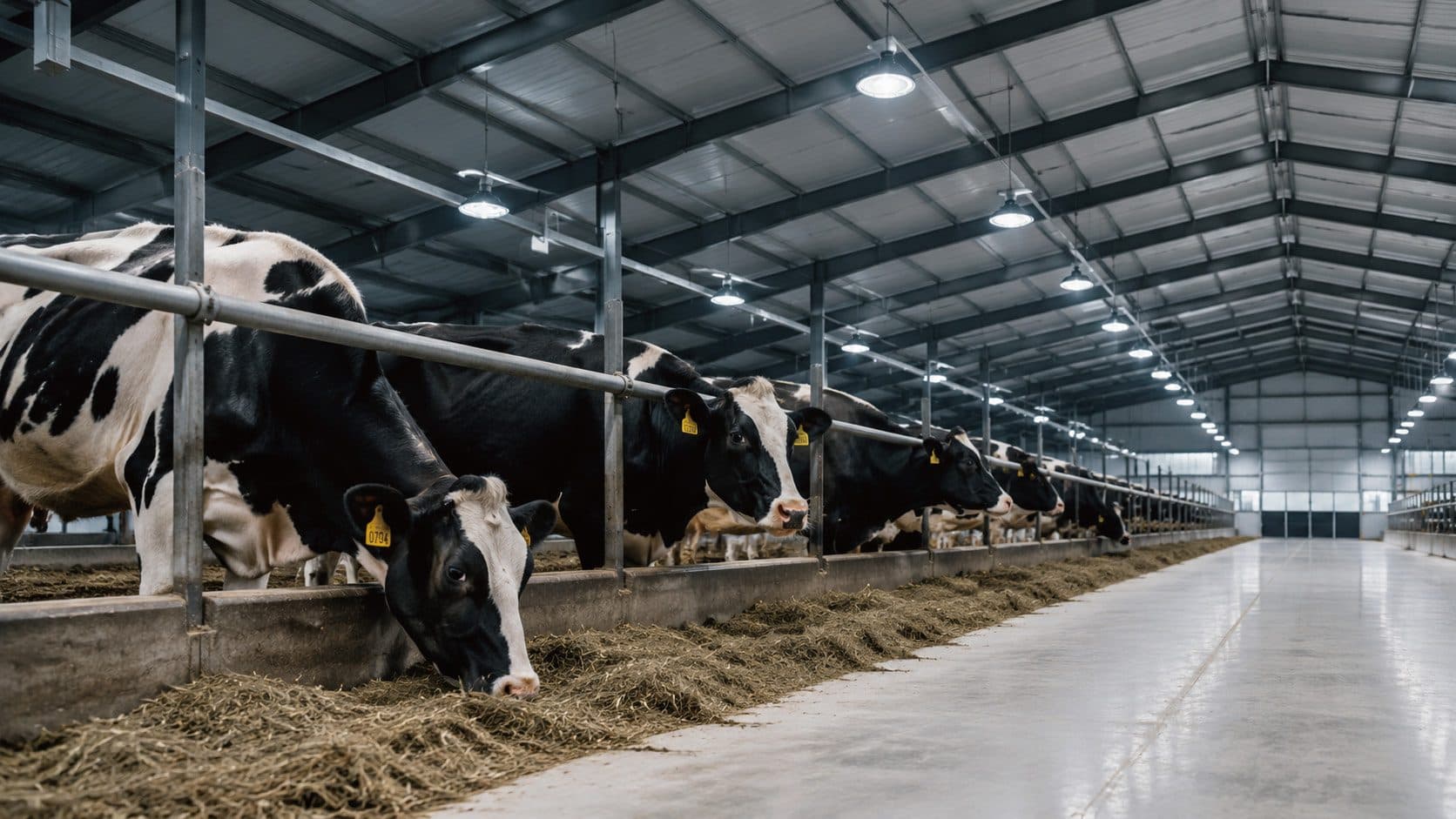 Dairy barn under livestock lighting