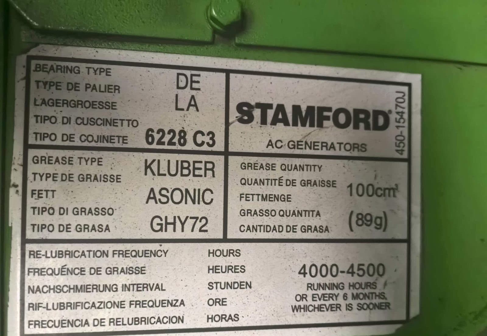 Stamford alternator bearing and grease plate